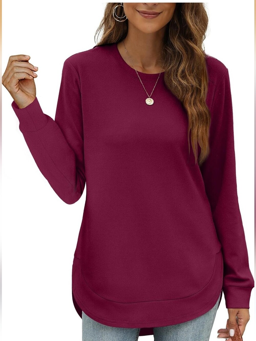 Everyday Crewneck Long-Sleeve Top - Burgundy